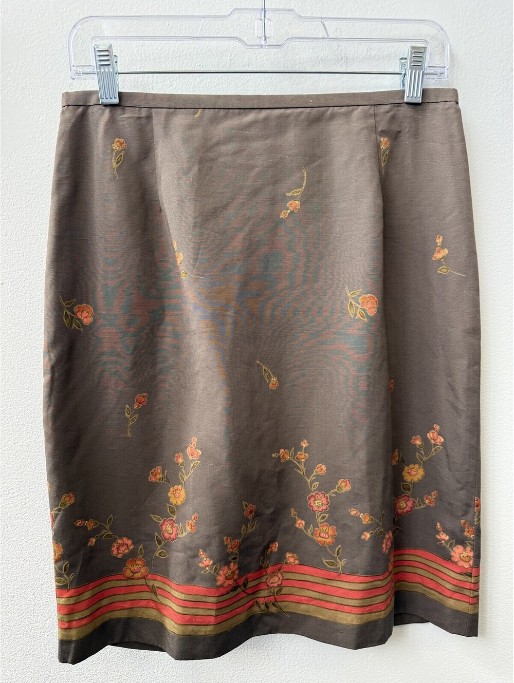 Vintage Ann Taylor Petites Silk Floral Border Skirt Taupe Size 8P